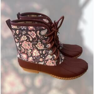 Simply Southern Duck Boots Women's Size 6 Burgundy Multi